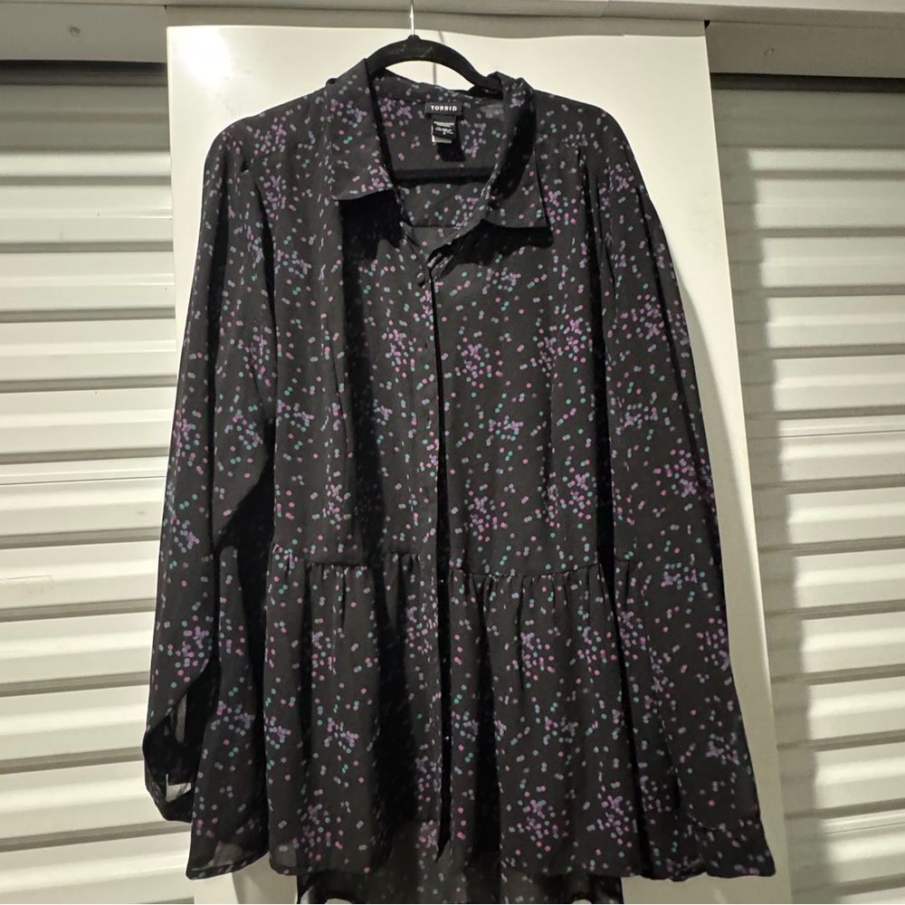 Torrid Black and Purple Casual Button Down Shirt with Sparkle